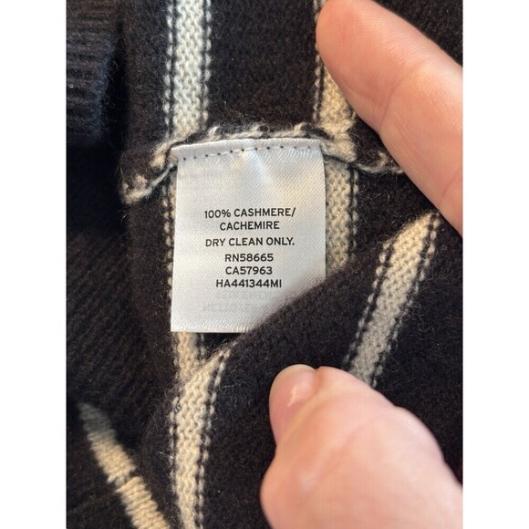 Halogen Cashmere Sweater Black White Stripe Medium V-neck Long Sleeve Pullover - Picture 7 of 8